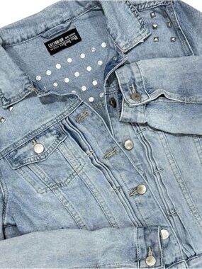 Cotton On Studded Denim Light Wash Jacket Women 8 Blue Punk Rock Grunge Cropped